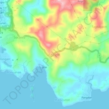 Topografische Karte Lagundi, Höhe, Relief