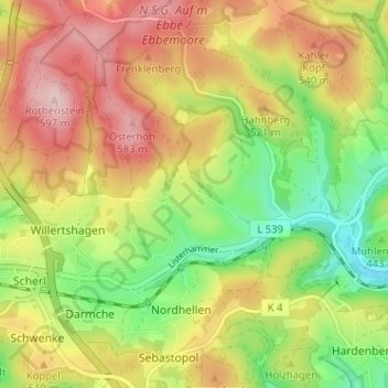 Topografische Karte Hohenhengstenberg, Höhe, Relief