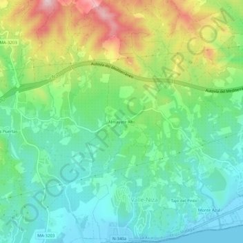 Topografische Karte Almayate Alto, Höhe, Relief