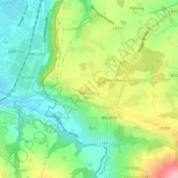 Topografische Karte Wachtberg, Höhe, Relief