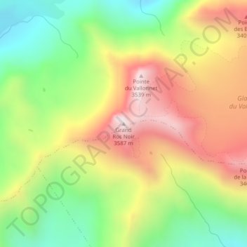 Topografische Karte Grand Roc Noir, Höhe, Relief