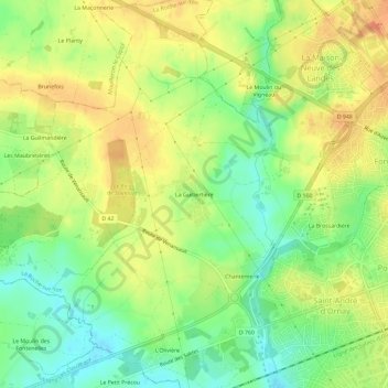 Topografische Karte La Guibertière, Höhe, Relief