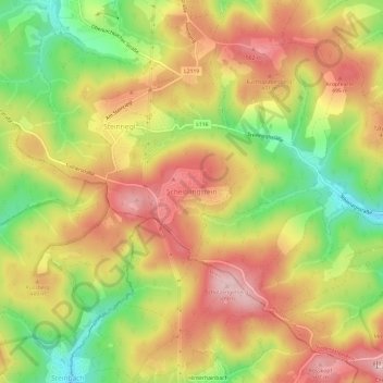 Topografische Karte Scheiblingstein, Höhe, Relief
