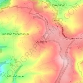 Topografische Karte Crapstone, Höhe, Relief