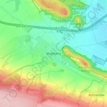 Topografische Karte Mühlberg, Höhe, Relief