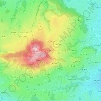 Topografische Karte Hohenösch, Höhe, Relief