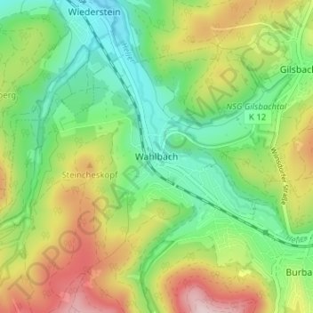 Topografische Karte Wahlbach, Höhe, Relief