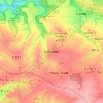 Topografische Karte Seifersdorf, Höhe, Relief