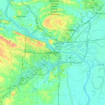 Topografische Karte Little Rock, Höhe, Relief
