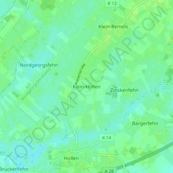 Topografische Karte Klein-Hollen, Höhe, Relief