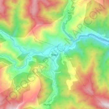 Topografische Karte Rupa, Höhe, Relief