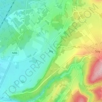 Topografische Karte Ny, Höhe, Relief