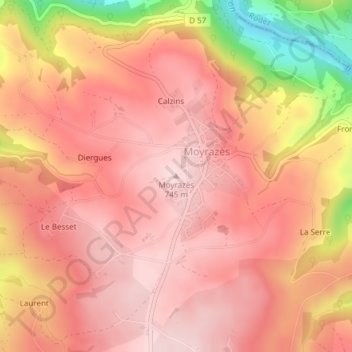 Topografische Karte Moyrazès, Höhe, Relief