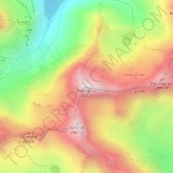 Topografische Karte Saumspitze, Höhe, Relief