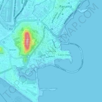 Topografische Karte Santa Ana, Höhe, Relief