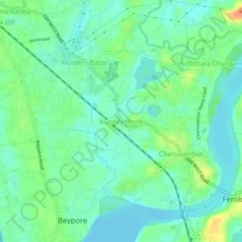 Topografische Karte Kundayithode, Höhe, Relief