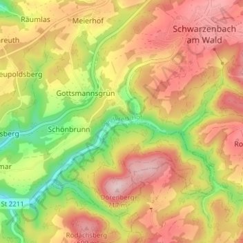 Topografische Karte Rauschenhammermühle, Höhe, Relief