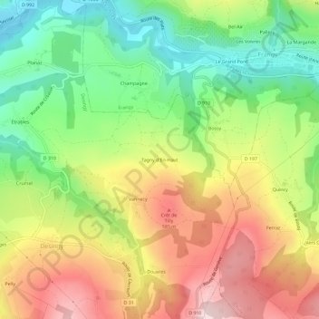 Topografische Karte Tagny d'En-Haut, Höhe, Relief