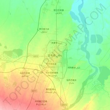 Topografische Karte Yarkant, Höhe, Relief