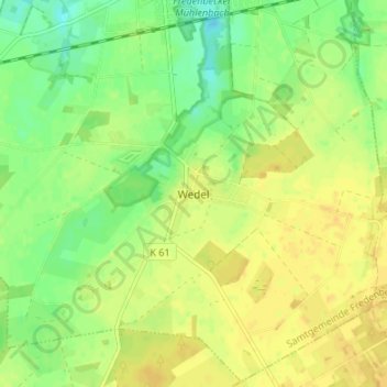 Topografische Karte Wedel, Höhe, Relief