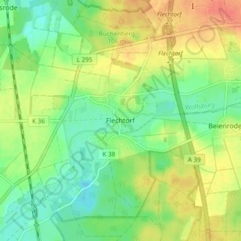 Topografische Karte Flechtorf, Höhe, Relief
