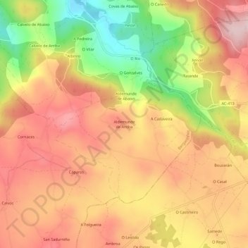 Topografische Karte Aldemunde de Arriba, Höhe, Relief