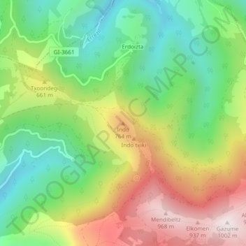 Topografische Karte Indo, Höhe, Relief