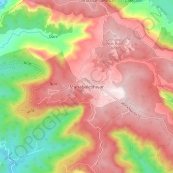 Topografische Karte Mahabaleshwar, Höhe, Relief