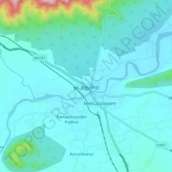 Topografische Karte Odanthurai, Höhe, Relief