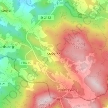 Topografische Karte Stocking, Höhe, Relief