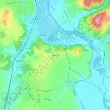 Topografische Karte Bergoide, Höhe, Relief