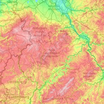 Topografische Karte Vulkaneifel, Höhe, Relief