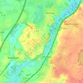 Topografische Karte Voorde, Höhe, Relief
