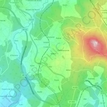 Topografische Karte Ardarís, Höhe, Relief