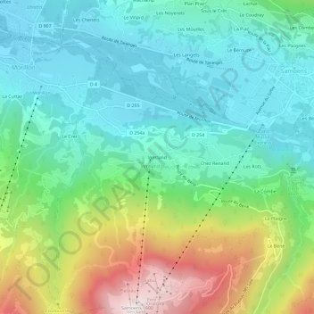 Topografische Karte Vercland, Höhe, Relief