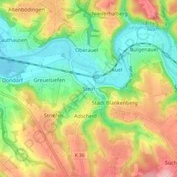 Topografische Karte Stein, Höhe, Relief