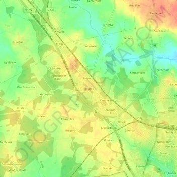Topografische Karte Kerstran, Höhe, Relief