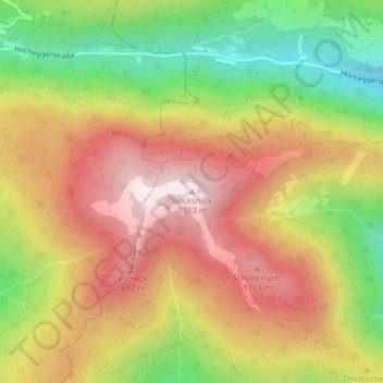Topografische Karte Bocksruck, Höhe, Relief