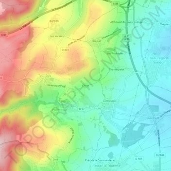 Topografische Karte Chirat, Höhe, Relief