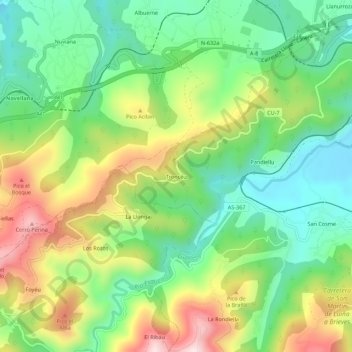 Topografische Karte Troncéu, Höhe, Relief