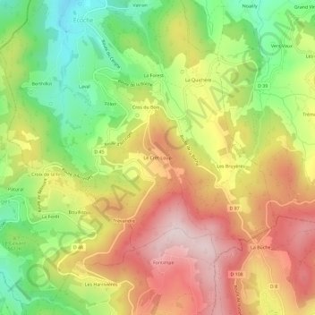 Topografische Karte Le Crêt-Loup, Höhe, Relief