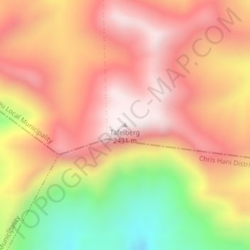 Topografische Karte Tafelberg, Höhe, Relief