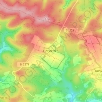 Topografische Karte Hofstetten, Höhe, Relief