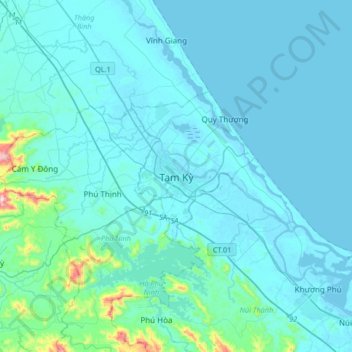 Topografische Karte Tam Kỳ, Höhe, Relief