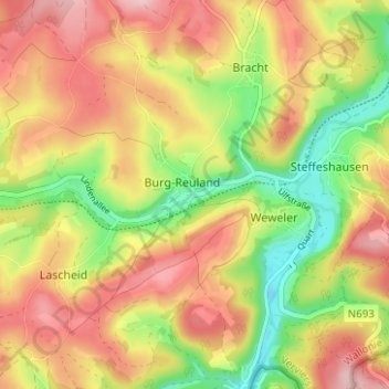 Topografische Karte Reuland, Höhe, Relief