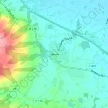 Topografische Karte Venne, Höhe, Relief