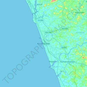 Topografische Karte Kozhikode, Höhe, Relief