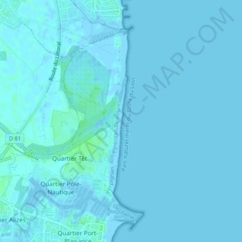 Topografische Karte Canet-en-Roussillon, Höhe, Relief