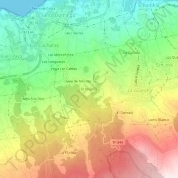 Topografische Karte El Pinalete, Höhe, Relief