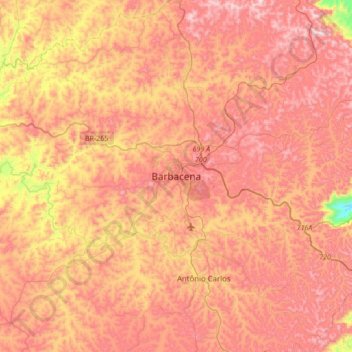 Topografische Karte Barbacena, Höhe, Relief